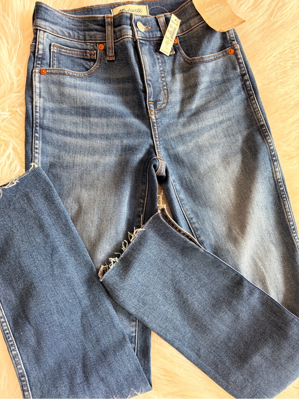 Madewell Blue Straight Jeans with Raw Hem